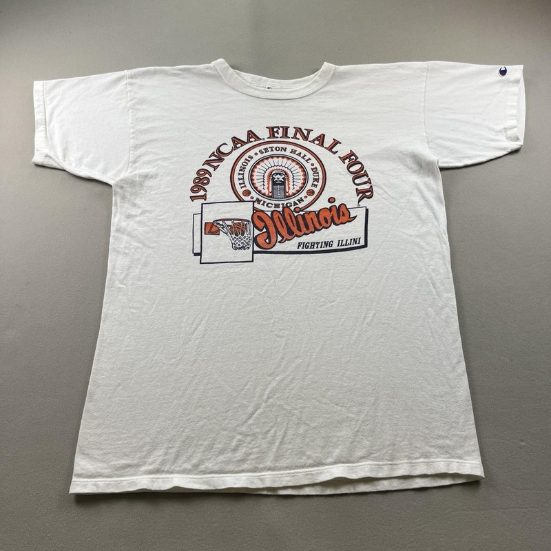 Vintage Illinois Fighting Illini Shirt Men XL White Champion NCAA Final Four 80s