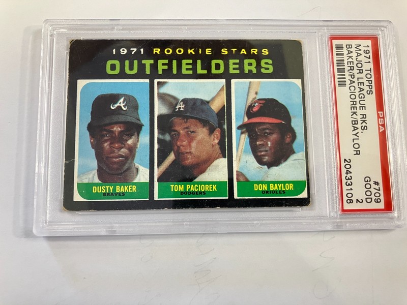 1971 TOPPS BASEBALL ROOKIE STARS #709 PSA GRADE 2 GOOD. BAKER PACIOREK BAYLOR