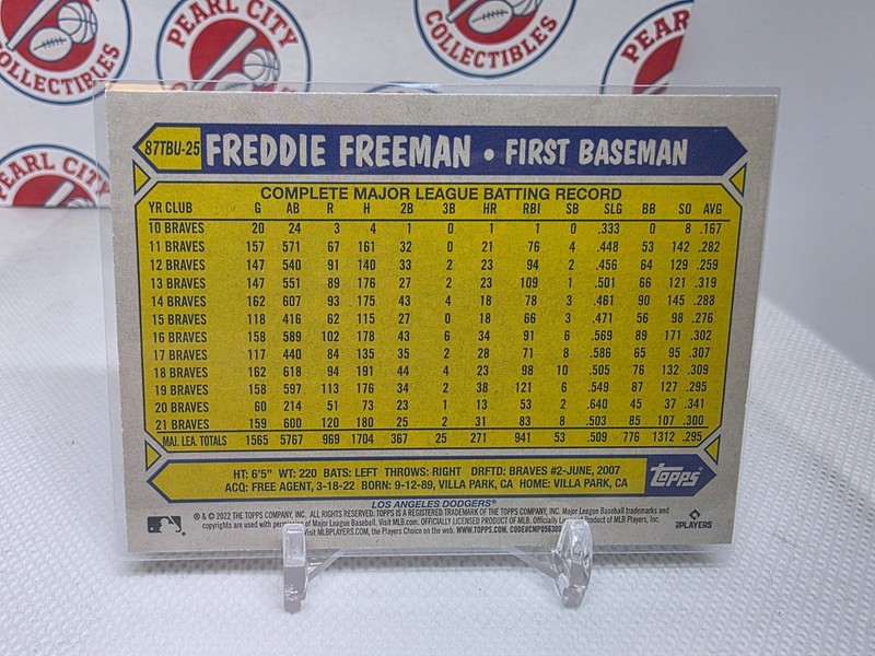 2022 Topps 35th Anniversary 1987 #87TBU-25 Freddie Freeman Los Angeles Dodgers gallery
