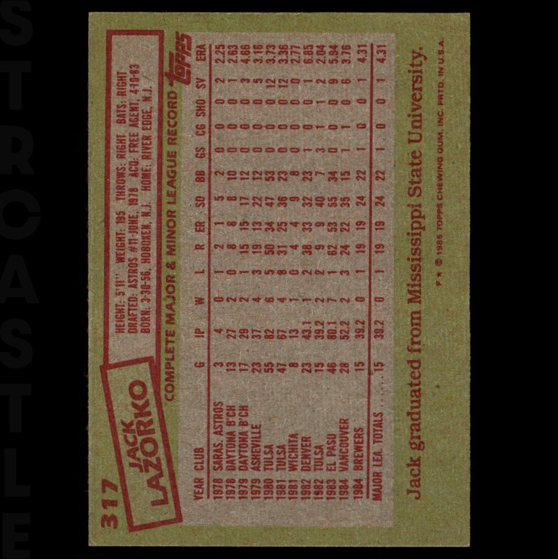 1985 Topps - Jack Lazorko #317 (RC) Milwaukee Brewers ⚾ Baseball Card gallery