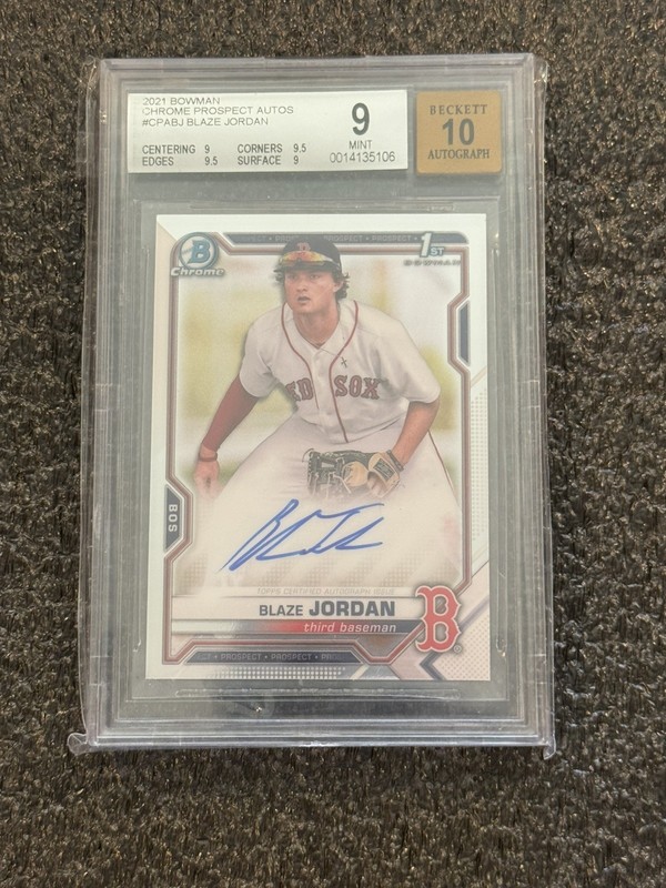Blaze Jordan 2021 Bowman Chrome 1st Prospect Auto BGS 9 and 10 Auto
