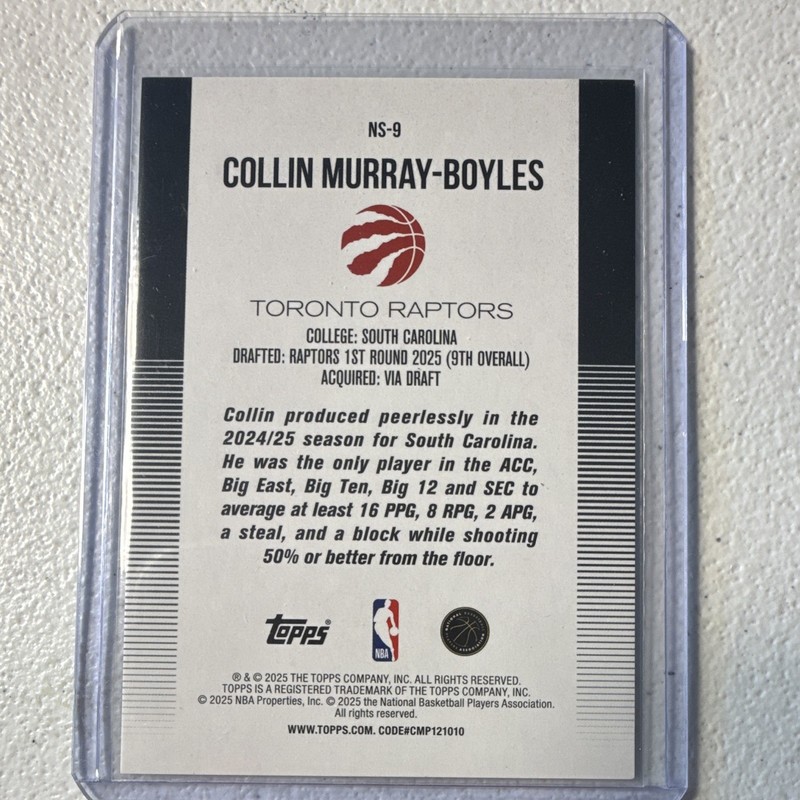 Topps 2025-26 New School Collin Murray-Boyles Raptors RC Gold Rainbow /50 #NS-9 gallery
