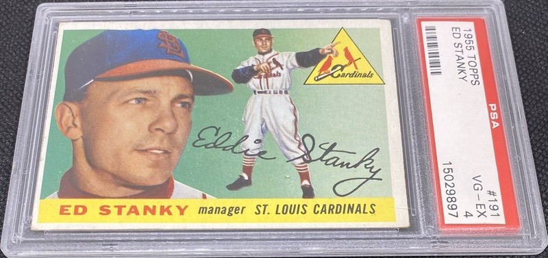 1955 Topps Baseball #191 Eddie Ed Stanky St. Louis Cardinals PSA 4 VG-EX