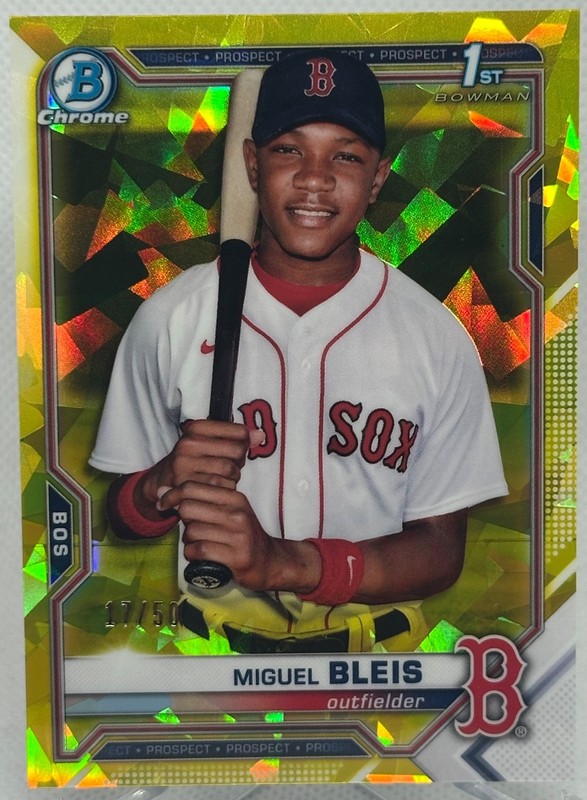 2021 1st Bowman Chrome Miguel Bleis Yellow Sapphire /50 Red Sox