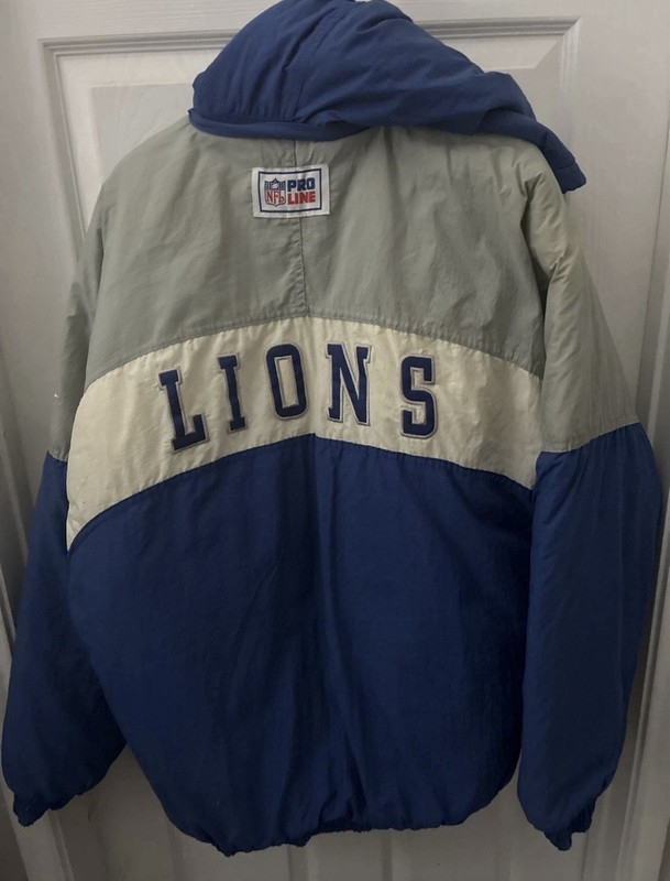 Vintage Detroit Lions Reebok NFL ProLine Puffer Jacket Size XL W/Hood See Detail