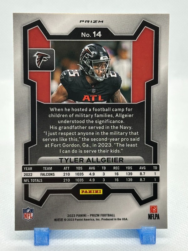 Tyler Allgeier 2023 Panini Prizm Green Wave Prizm #14 Atlanta Falcons gallery