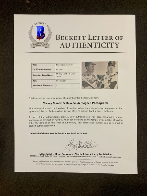 Mickey Mantle Signed Autographed Photo Rookie No.6 1951 Beckett Auth Gem Mint 10 gallery