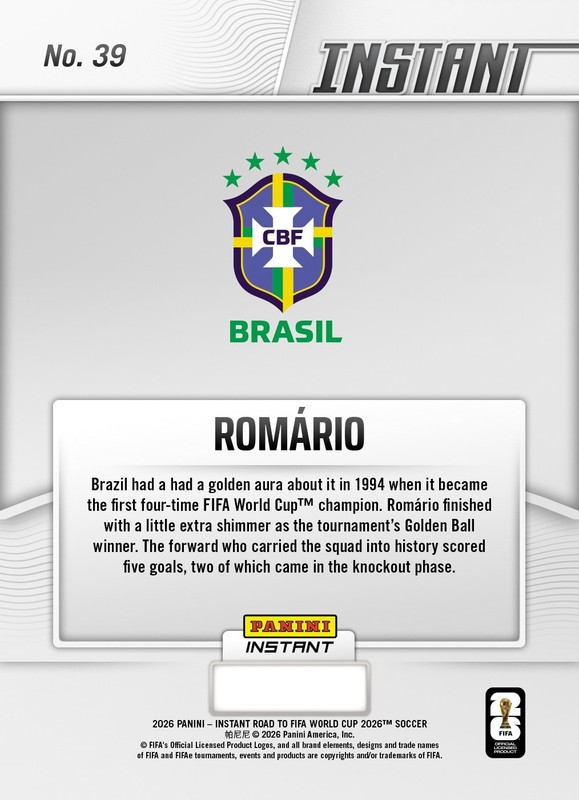 2026 Panini Instant Road to FIFA World Cup #RTWC39 Romario Brazil PRESALE gallery