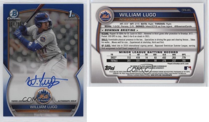 2023 Bowman Chrome Prospect Blue Refractor /150 William Lugo #CPA-WL Auto 0ck5 gallery