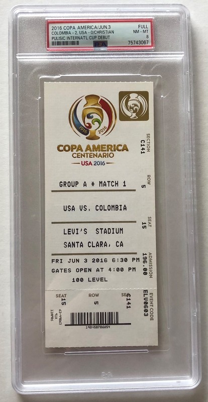 Christian Pulisic 2016 Copa America Centenario Int’l Cup Debut Ticket USA PSA 8