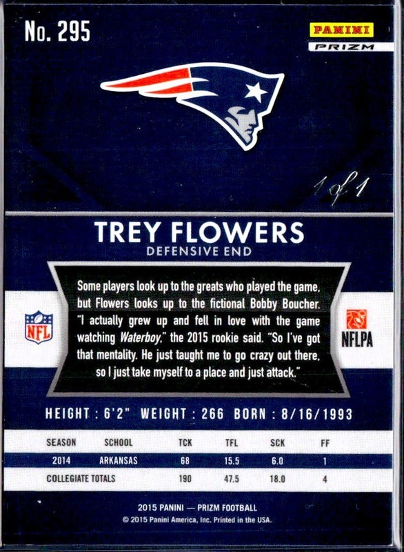TREY FLOWERS RC 2015 PANINI PRIZM FOOTBALL BLACK PULSAR ROOKIE SP 1/1 PATRIOTS gallery