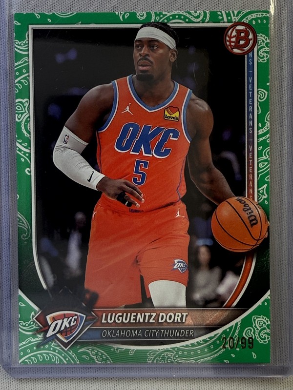 2025-26 Bowman #184 Luguentz Dort Green Pattern Border #/99 Thunder