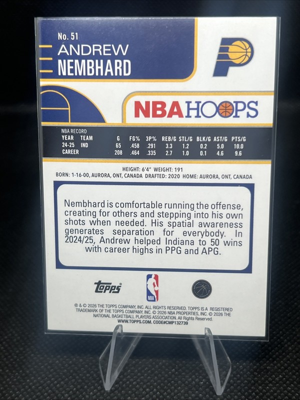 Andrew Nembhard 25-26 Topps NBA Hoops Blue/Yellow /275 Color Match gallery