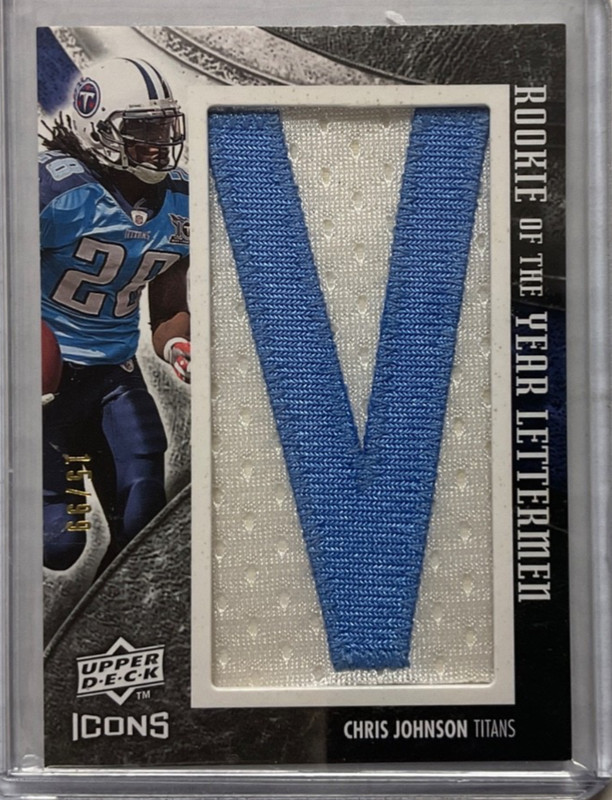 CHRIS JOHNSON TITANS 2008 UD ICONS IMMORTAL LETTERMEN “V” 15/99 for AFC OFF ROY