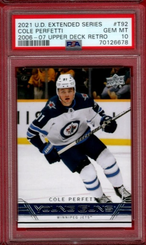 2021-22 UPPER DECK EXTENDED COLE PERFETTI YOUNG GUNS RETRO ROOKIE PSA 10 RC GC