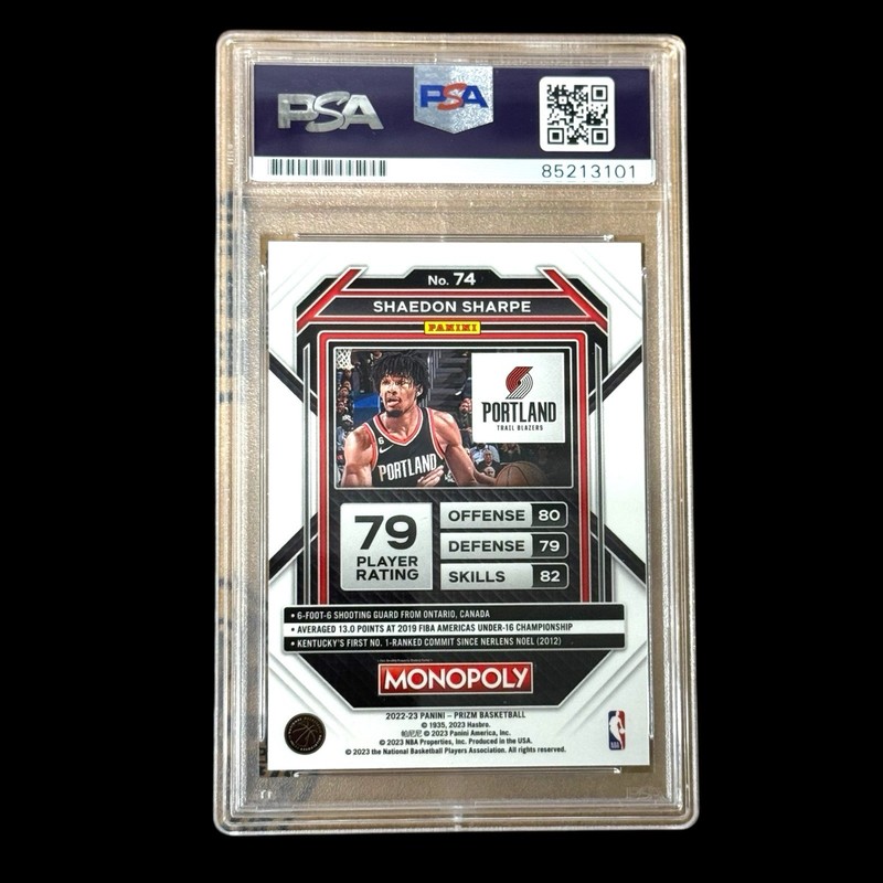 Shaedon Sharpe 2022-23 Panini Prizm Monopoly RC Auto PSA 10 Gem Mint Rookie gallery