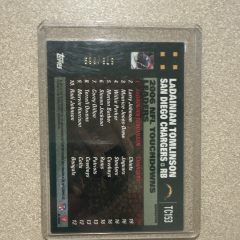 Topps Chrome 2007 LaDainian Tomlinson Chargers League Leaders 31 TDs Serial /869 gallery