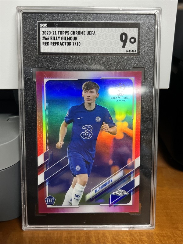 2020-21 TOPPS CHROME UEFA BILLY GILMOUR RC RED REFRACTOR #7/10 SGC 9 MINT POP 1!