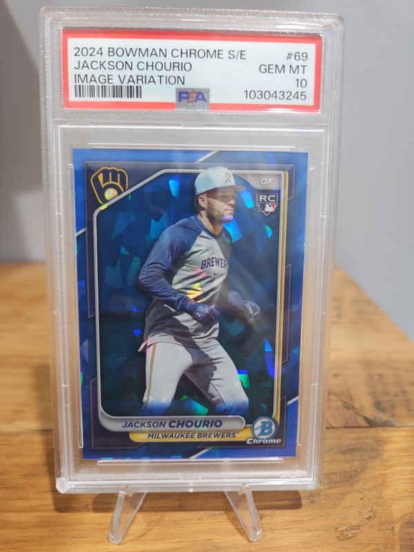 2024 Bowman Chrome Sapphire #69 Jackson Chourio RC Image Variation – PSA 10