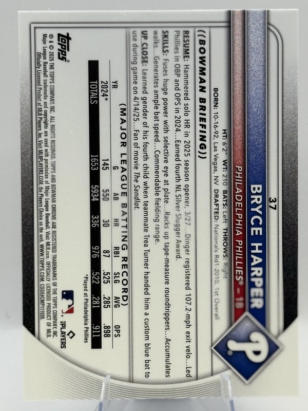 2025 Bowman Chrome #37 Bryce Harper Mojo Refractor phillies gallery