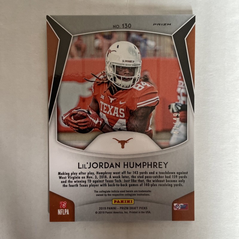 Lil'Jordan Humphrey 2019 Panini Prizm Draft Mojo RC Parallel #130 (03/49) Texas gallery