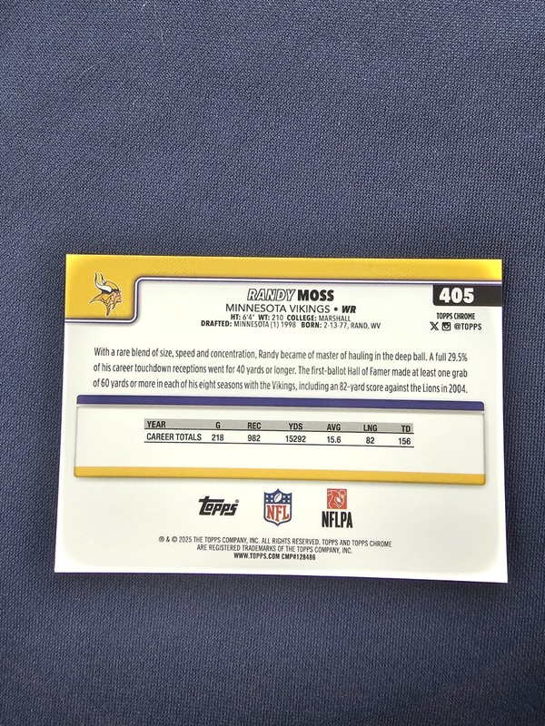 2025 Topps Chrome - Image Variation Randy Moss #405 Orange Refractor /25 gallery