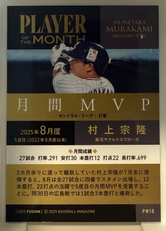 Munetaka Murakami 2025 BBM Monthly MVP #PM18 MLB Pre Rookie Card RC White Sox gallery