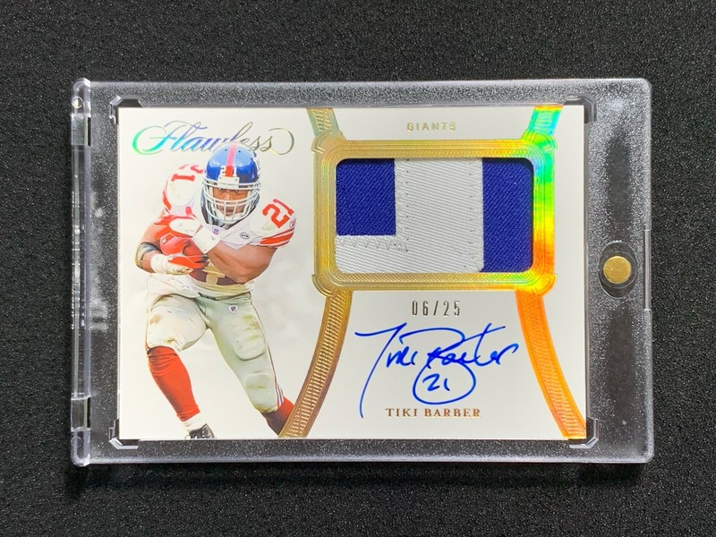 2020 Panini Flawless Football #/25 Tiki Barber Used Patch Auto #PA-TBA Diamond