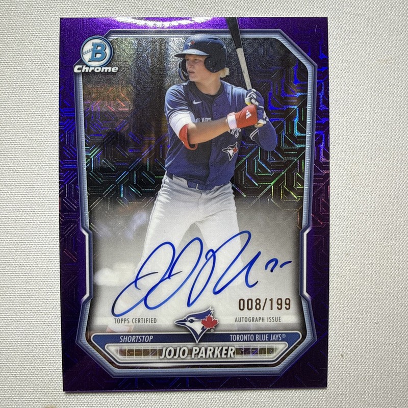 2025 Bowman Draft Chrome Mega Jojo Parker Auto Purple Mojo /199 8th overall pick