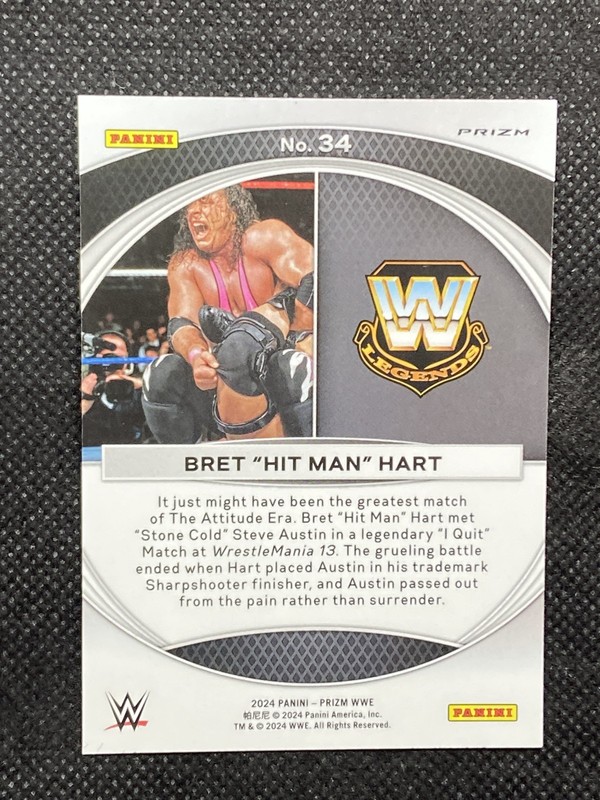 2024 Panini Prizm WWE Bret "Hit Man" Hart WrestleMania Moments Green Prizms #34 gallery