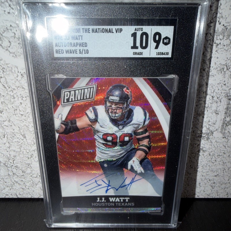2015 Panini National VIP JJ Watt Texans Red Wave Refractor Auto 5/10 Sgc 9/10