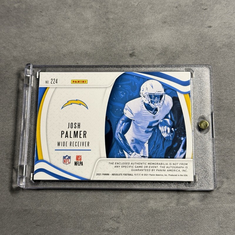 Josh Palmer 2021 Absolute Rookie Patch Auto /75 Premiere RC Quad Relic Mem gallery