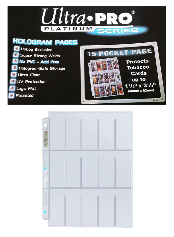 50 Ultra Pro Platinum 15 Pocket Tobacco Card Pages 1.5×3.25 Sheets Protectors