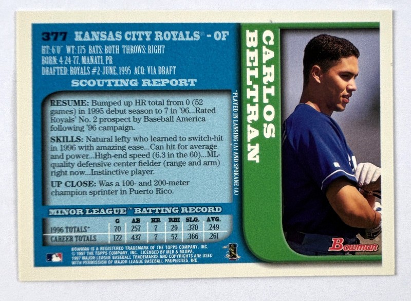 Carlos Beltran 1997 Bowman #377 Rookie RC gallery