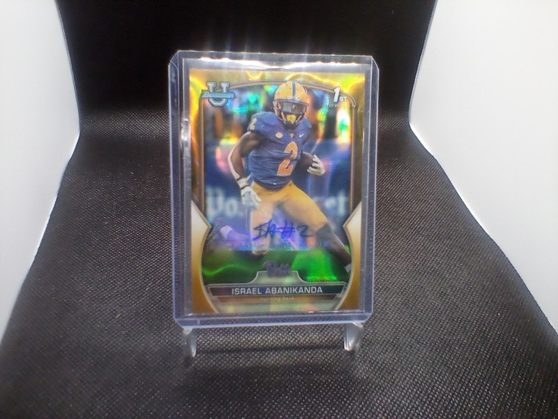 2022 1st Bowman University Football 12/50 GOLD Auto ISRAEL ABANIKANDA Pitt JETS