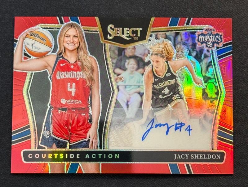 2025 Panini Select WNBA #CAS-JS Jacy Sheldon Auto Courtside Action Red /99