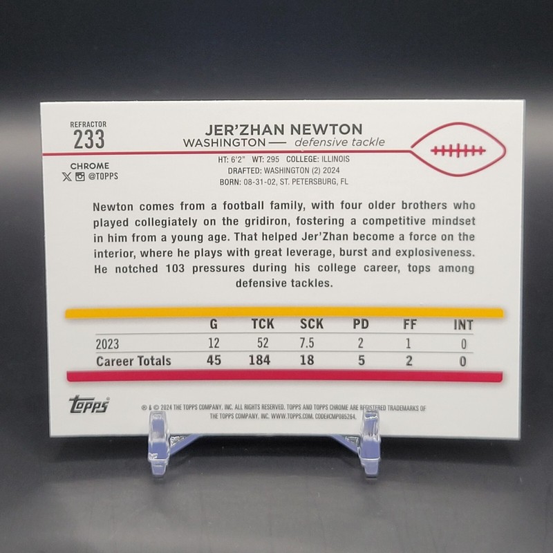 2024 Topps Chrome Football Refractor Jerzhan Newton RC #233 gallery