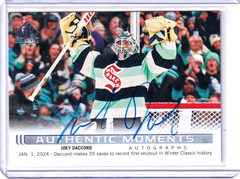 Joey Daccord. Seattle Kraken 2024-25 SP Authentic Moments Autographs #AM-JD