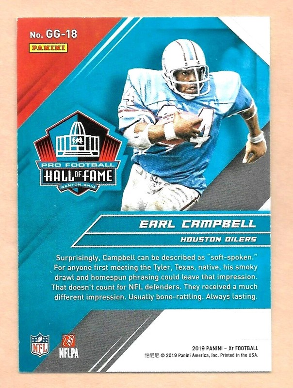EARL CAMPBELL 2019 PANINI XR GILDED GREATS SP INSERT #'D 20/25! NFL HOF GREAT! gallery