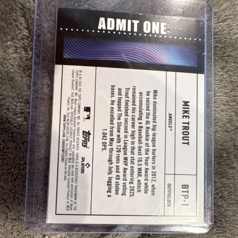 Topps 2026 Series 1 Big Ticket Player Mike Trout #BTP-1 Angels MLB Card gallery