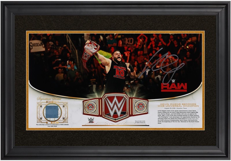 Kevin Owens Framed Signed 10x18 8/29/16 Monday Night Raw Collage w/Canvas-LE 99