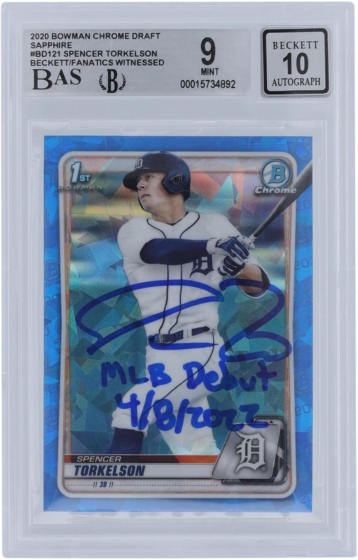 Spencer Torkelson Tigers Signed 2020 Bowman Chrome BAS 9/10 Rookie Card w/Insc