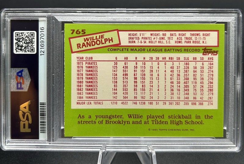 1985 Topps Willie Randolph #765 NY Yankees Collector's Edition Tiffany PSA 5 EX gallery