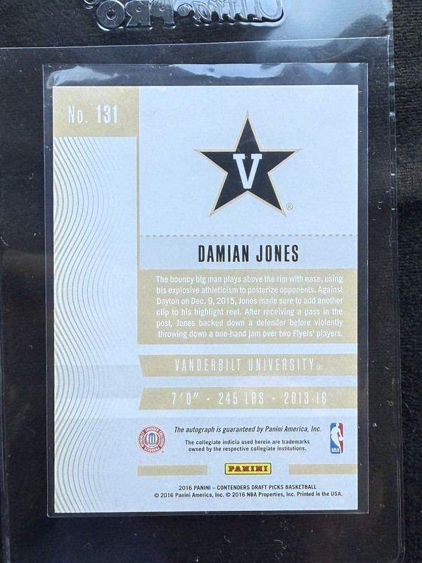 2016 Panini - Damian Jones College Ticket Autograph & Vanderbilt Connections RC gallery