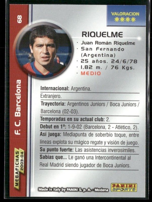 2003 Panini Liga Megafichas Riquelme FC Barcelona #68 gallery