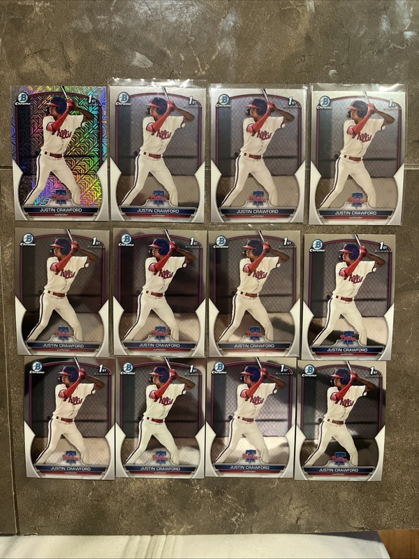 🟥🔥JUSTIN CRAWFORD🔥🟥 2023 Bowman 12X LOT Chrome RC 1st MEGA #BCP-3 Phillies
