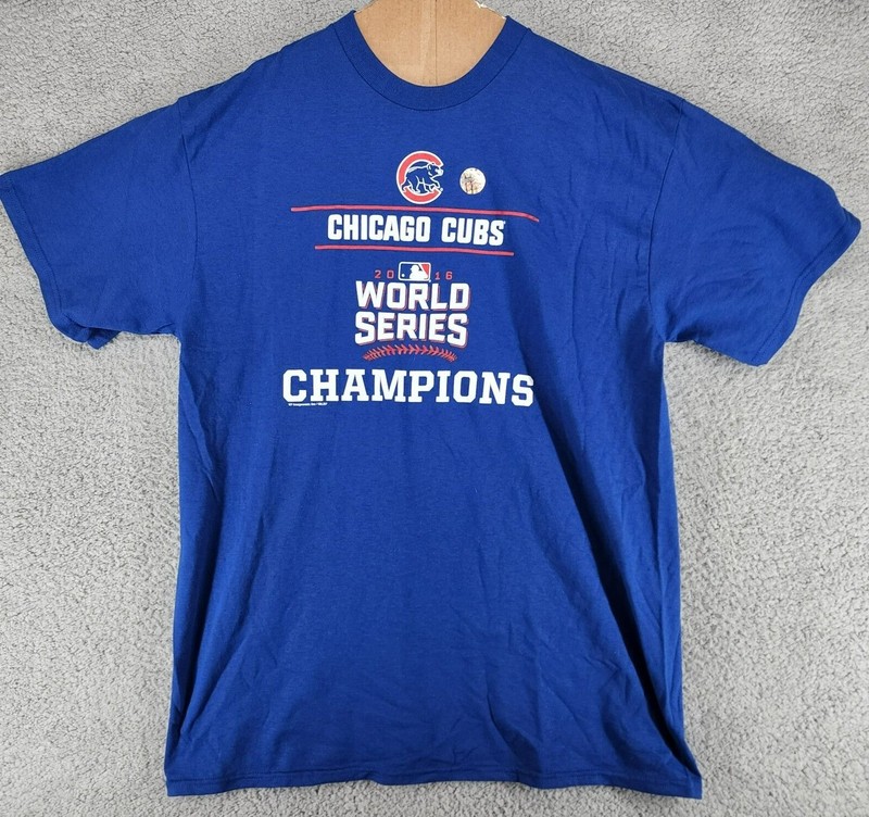 2016 Chicago Cubs Shirt Adult Large Blue World Series Champions Short Sleeve