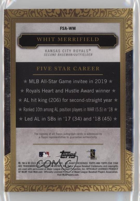 2020 Topps Five Star Gold /10 Whit Merrifield #FSA-WM Auto 15g5 gallery