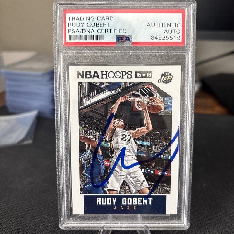 2015-16 NBA Hoops #138 Rudy Gobert Signed Card AUTO 10 PSA Slabbed Jazz