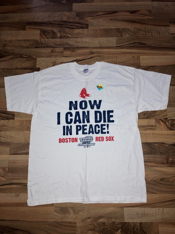 Glidan Red Sox 2004 World Series White T Shirt Now I Can Die Peacefully Sz XL
